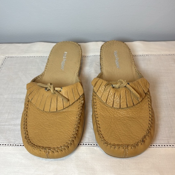 Hush Puppies Leather Fringed Mules Tan leather Slip-On Loafers open back size 7 - Picture 2 of 11